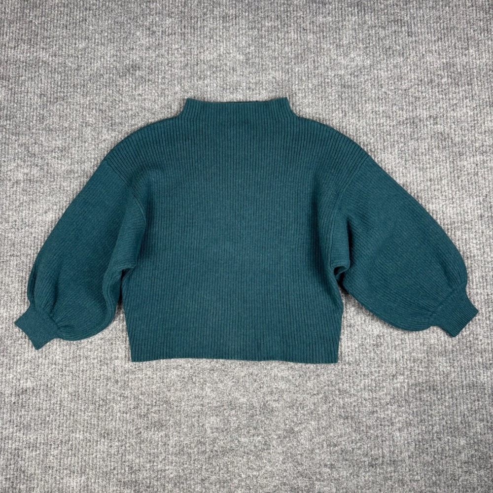 Line + Dot Sweater Womens S Mock Neck Balloon Sleeve Ribbed Quiet Luxury Chic